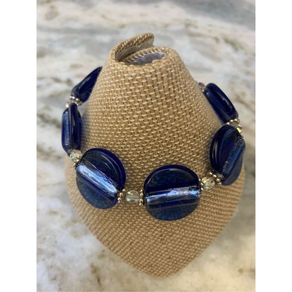 Cobalt Blue Vintage Flat Glass Bracelet #handmade #STUNNING - Picture 1 of 6